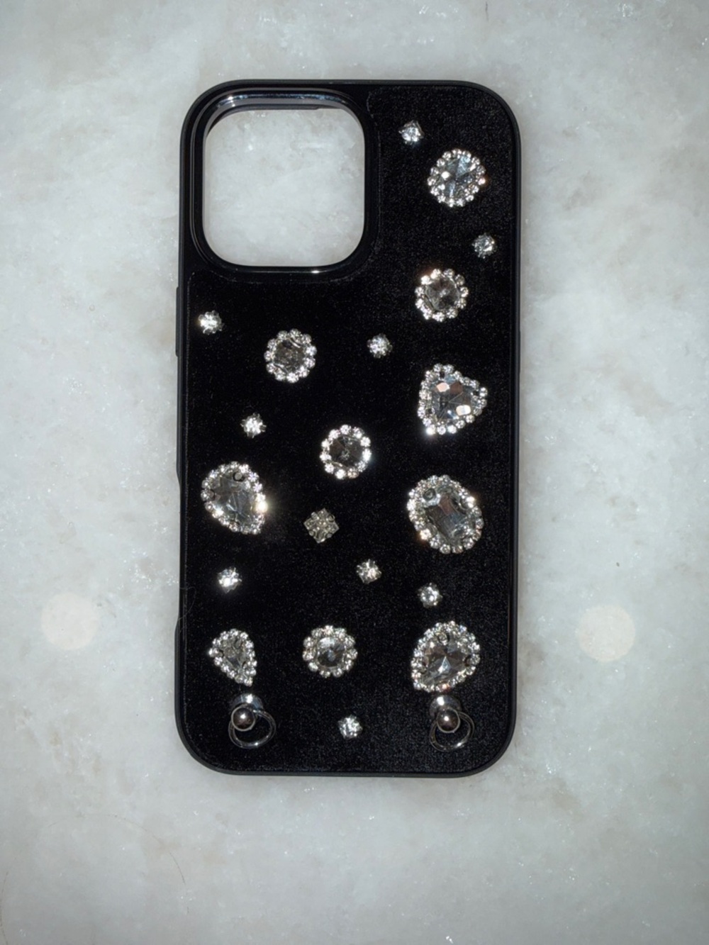 iPhone 16 Pro Max Black Velvet Gemstone Case - Hello Lux